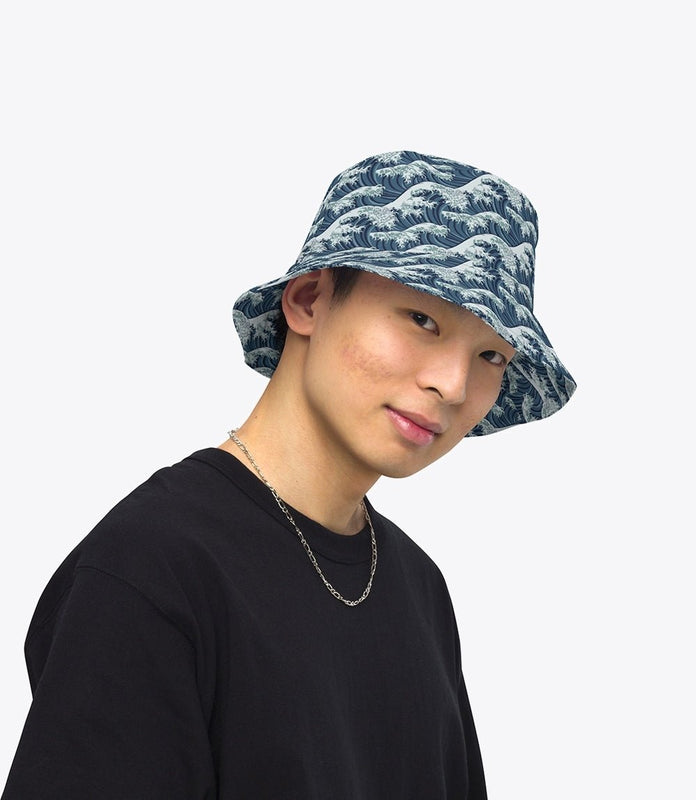 Japanese great wave bucket hat