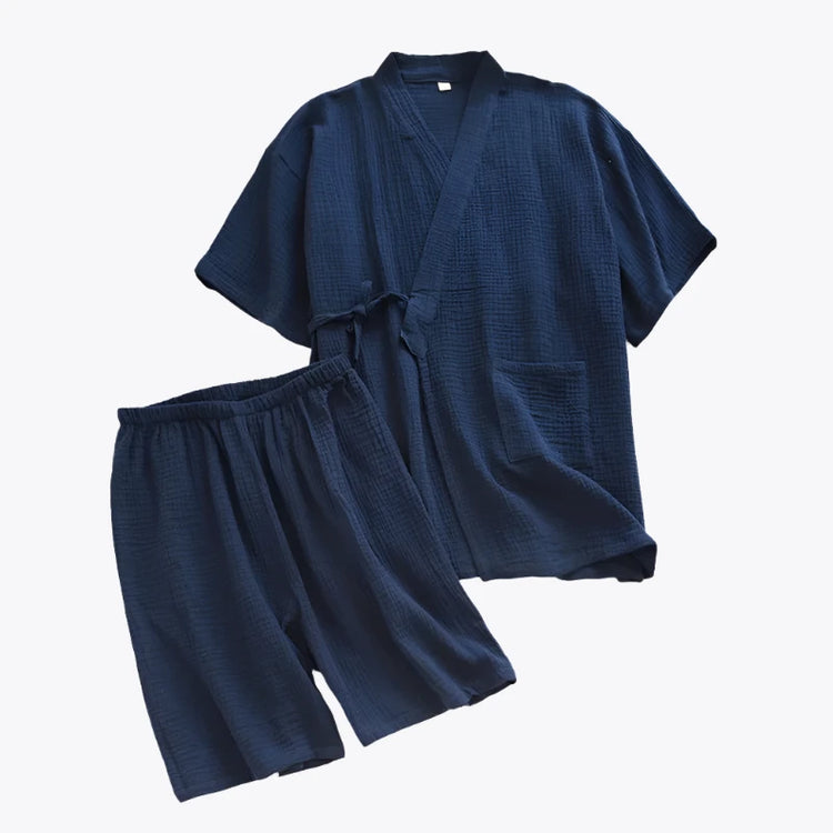 Blue Men's Kimono Shorts Set