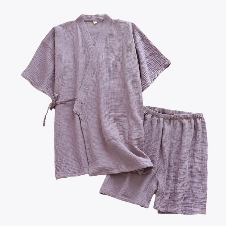 Purple Cotton Kimono Shorts Set