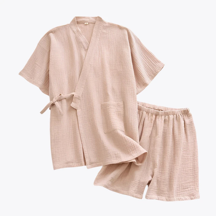 Short-Sleeved Cotton Kimono Set