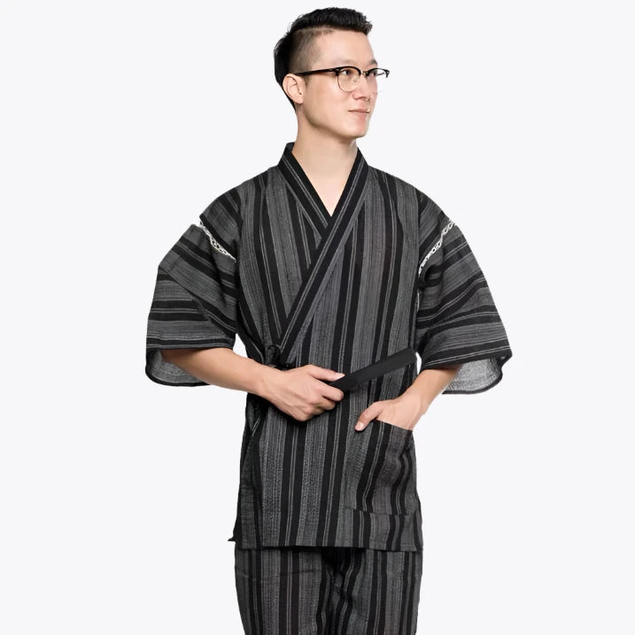 Striped Black Jinbei Set